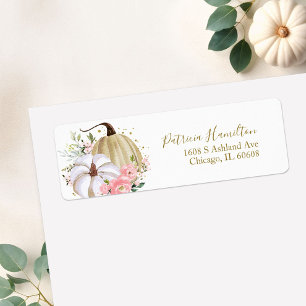 Blozende Roze Bloemige Pompoen Herfst Bruiloft Fee Etiket