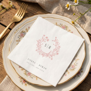 Blozende Roze Boho Versierd Monogram Huwelijk Servet
