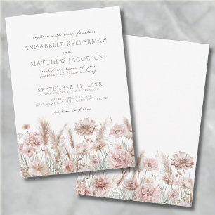 Blozende Roze Botanische Boho Bloemige Bruiloft Kaart
