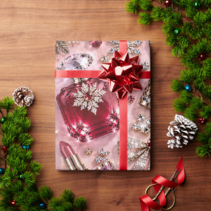 Blozende Roze Bourgondië Juwelen Kerstmis Cadeaupapier