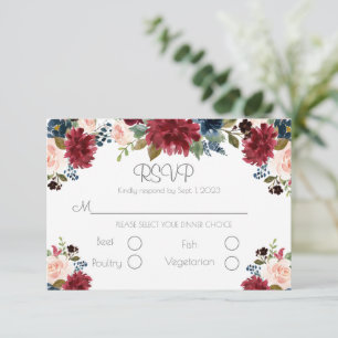 Blozende Roze Burgundy Bloemige Elegante Script Br RSVP Kaartje