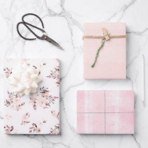 Blozende Roze & Crème Waterverf Bloemen en Subtiel Inpakpapier Vel