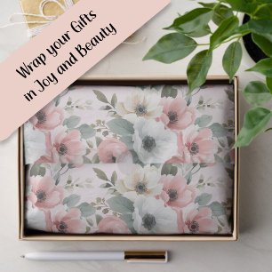 Blozende Roze Crème Waterverf Bloemen Tissuepapier