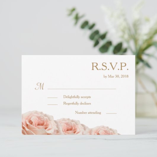 Blozende Roze Dauwdruppels Rozen Bloem Wit Bruilof Kaart (Staand voorkant)