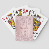 Blozende roze druppels monogram naam script pokerkaarten (Achterkant)