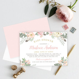 Blozende Roze en Gouden Bloemachtige Boho Meisje B Kaart