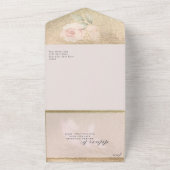 Blozende Roze en Gouden Pampasgras Bruiloft All In One Uitnodiging (Buitenkant)