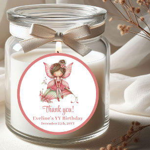 Blozende Roze Fee Whimsy Meisje Verjaardagssticker Ronde Sticker