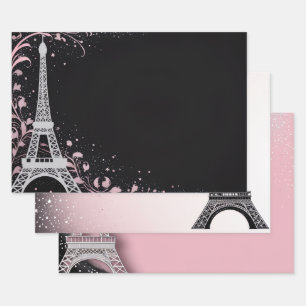 Blozende Roze Glitter Parijse Thema Metallic Zilve Inpakpapier Vel