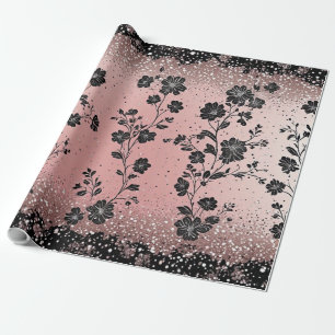 Blozende Roze Glitter Parijse Thema Metallisch Zil Cadeaupapier