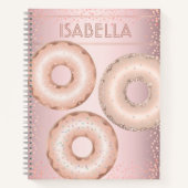 Blozende roze glitters donut moderne trendy naam notitieboek (Voorkant)