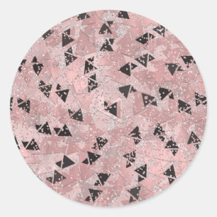 Blozende Roze Goud & Zwarte Driehoeken Patroon Ronde Sticker