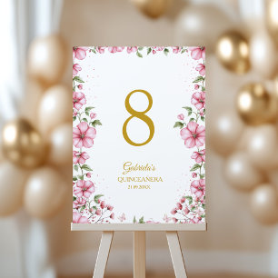 Blozende Roze Gouden Bloem Quinceañera Kaart
