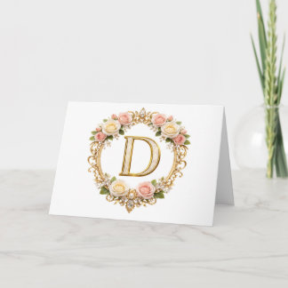 Blozende Roze Gouden Bloemige Monogram Letter D Tr Bedankkaart