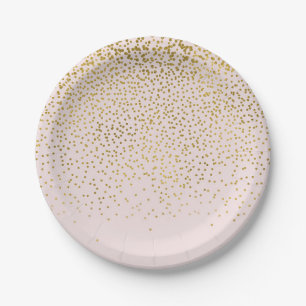 Blozende Roze & Gouden Confetti Moderne Verlovings Papieren Bordje