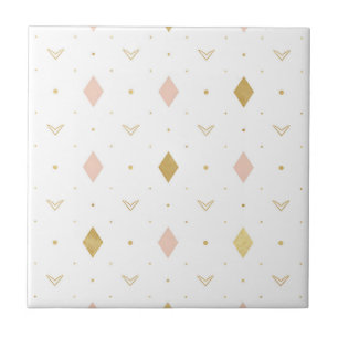 Blozende Roze Gouden Geometrisch Patroon Tegeltje