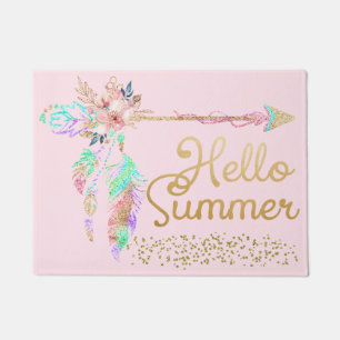 Blozende Roze Gouden Glitter Boho Veer Hallo Zomer Deurmat
