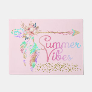 Blozende Roze Gouden Glitter Boho Veer Zomer Vibe Deurmat