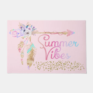 Blozende Roze Gouden Glitters Boho Veer Zomer Vibe Deurmat