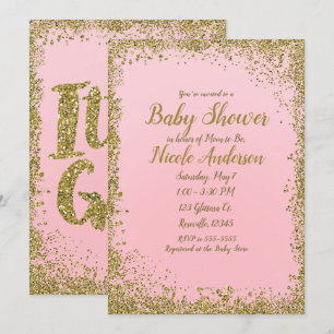Blozende Roze Gouden Glitters Glam Moderne Baby Bo Kaart