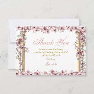 Blozende Roze Gouden Tiara Bloem Quinceañera Bedankkaart