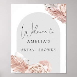 Blozende Roze Grijze Boho Bloemen Boog Bruiloft Fe Poster