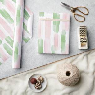 Blozende Roze Groen Witte Strepen Verjaardag Cadeaupapier