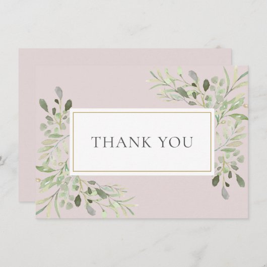 Blozende Roze Groene Waterverf Bladeren Bedankkaart (Voorkant / Achterkant)