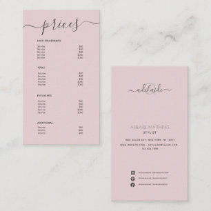 Blozende Roze Haarstylist Prijslijst Service Menu Visitekaartje