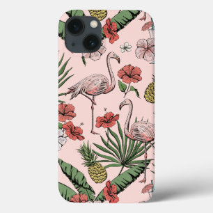 Blozende Roze Hawaïaans Bloemendesign Flamingo iPhone 13 Hoesje