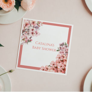 Blozende Roze Kersenbloesem Elegante Baby Shower Servet
