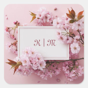 Blozende Roze Kersenbloesem Roze Gouden Lijst Brui Vierkante Sticker