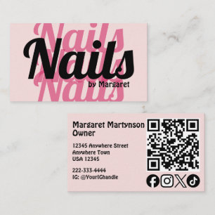 Blozende Roze Krachtige Sociale Icoon QR Code Nage Visitekaartje