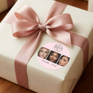 Blozende Roze Logo Foto Make-up Bedankt Ronde Sticker