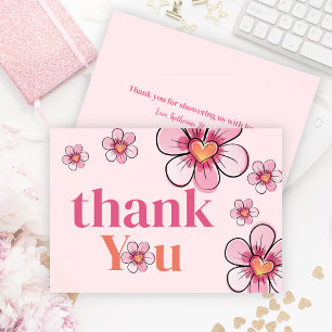 Blozende Roze Madeliefje Bloemenmeisje Baby Shower Bedankkaart