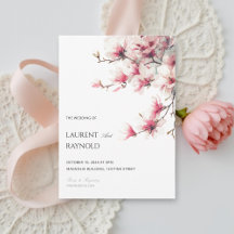Blozende Roze Magnolia Botanische Aquarel Bruiloft