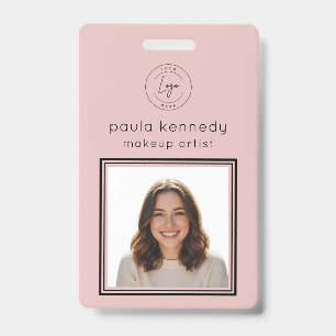 Blozende Roze Modern Logo Foto Make-up Badge