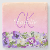 Blozende roze paarse bloemnaam script stenen onderzetter (Voorkant)