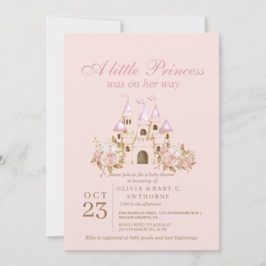 Blozende Roze Prinses Baby Shower Kaart (Voorkant)