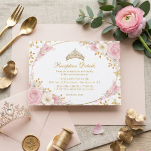 Blozende Roze Quinceañera Gouden Vlinder Informatiekaartje