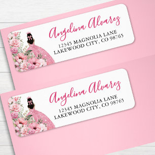 Blozende Roze Quinceanera Retouradres Etiket