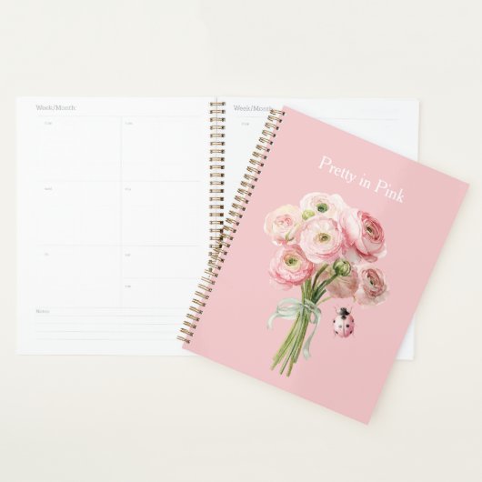 Blozende Roze Ranunculus Bloemen Lieveheersbeestje Planner (Display)