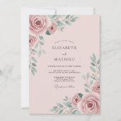Blozende Roze Romantische Roos Bruiloft Kaart (Voorkant)