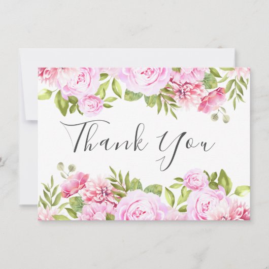 Blozende Roze Roos Bloemige Chic Elegante Script Bedankkaart (Voorkant)