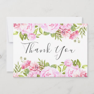 Blozende Roze Roos Bloemige Chic Elegante Script Bedankkaart