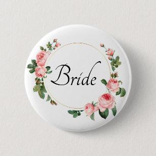 Blozende Roze Roos Bruid Ronde Button 5,7 Cm