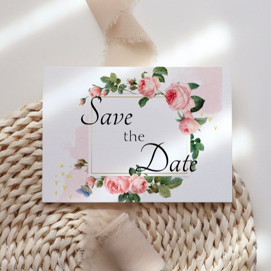 Blozende Roze Roos Save The Date