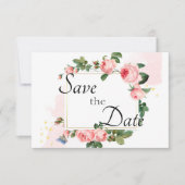 Blozende Roze Roos Save The Date (Voorkant)