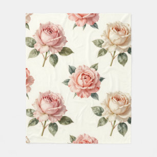 Blozende Roze Roos Vintage Bloemmotief Fleece Deken