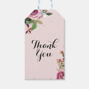 Blozende Roze Roze Gouden Bloemige Elegante Bruids Cadeaulabel